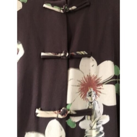 Harari 100% Silk Art Deco Japanese Print Maxi Dress Brown Size L made In US - Picture 5 of 7